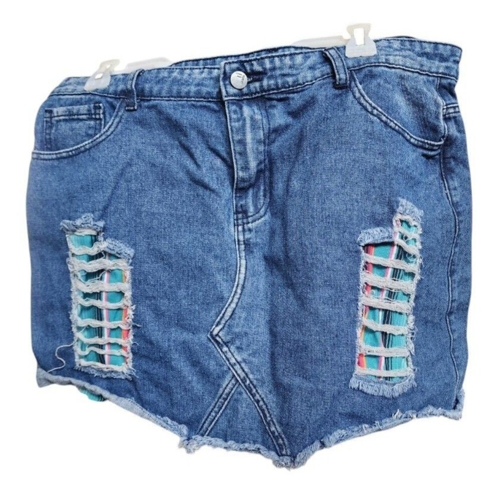 Crazy Train Mini Skirt Denim Size 2XL Southwestern Boho Artsy